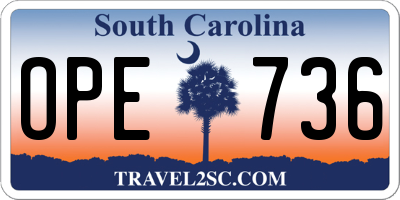 SC license plate OPE736