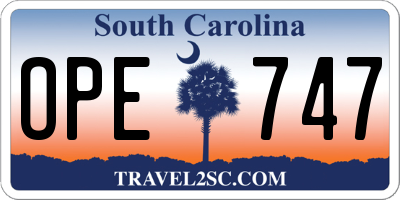 SC license plate OPE747