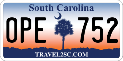 SC license plate OPE752
