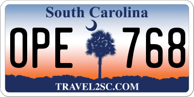 SC license plate OPE768