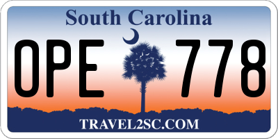 SC license plate OPE778