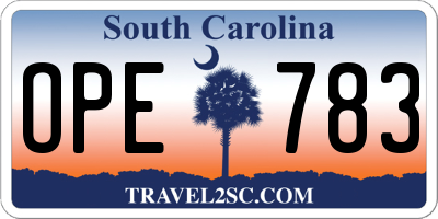 SC license plate OPE783