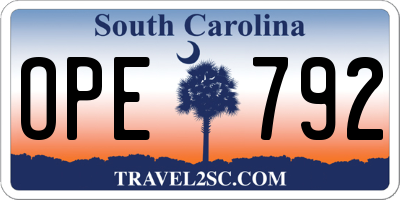 SC license plate OPE792