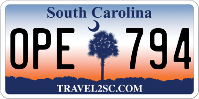 SC license plate OPE794