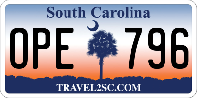 SC license plate OPE796