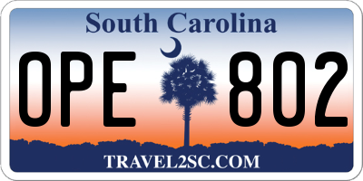 SC license plate OPE802