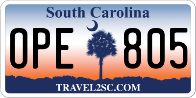 SC license plate OPE805