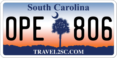 SC license plate OPE806