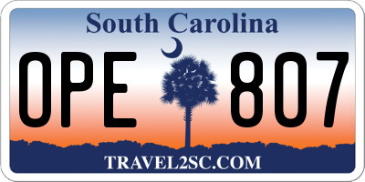 SC license plate OPE807