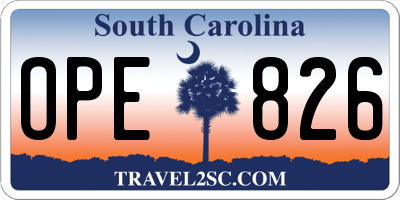 SC license plate OPE826