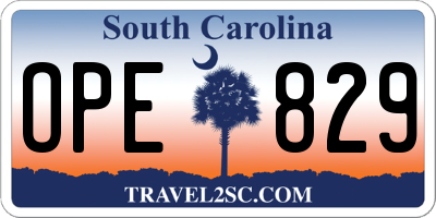 SC license plate OPE829