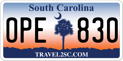 SC license plate OPE830