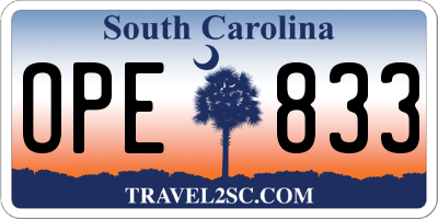 SC license plate OPE833