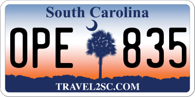 SC license plate OPE835
