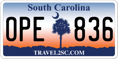 SC license plate OPE836