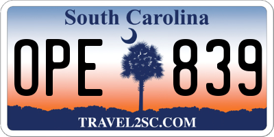 SC license plate OPE839