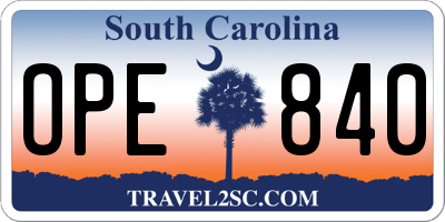 SC license plate OPE840