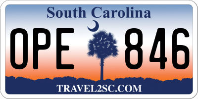 SC license plate OPE846