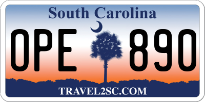 SC license plate OPE890