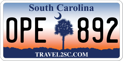 SC license plate OPE892