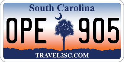 SC license plate OPE905