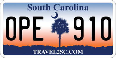 SC license plate OPE910