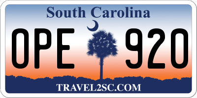 SC license plate OPE920