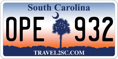 SC license plate OPE932