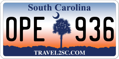 SC license plate OPE936
