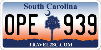 SC license plate OPE939
