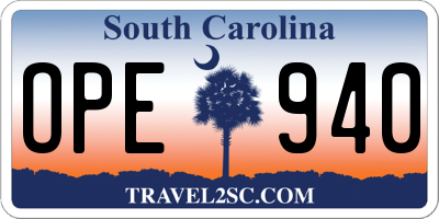 SC license plate OPE940