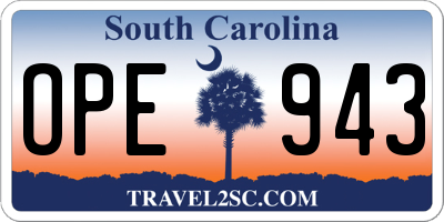 SC license plate OPE943