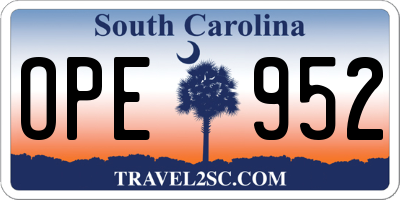 SC license plate OPE952