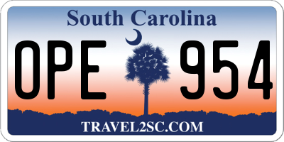 SC license plate OPE954