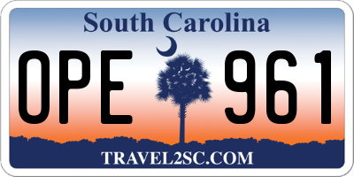 SC license plate OPE961