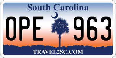 SC license plate OPE963