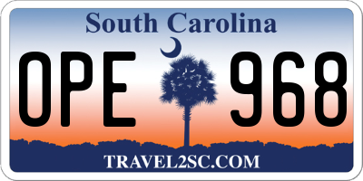 SC license plate OPE968