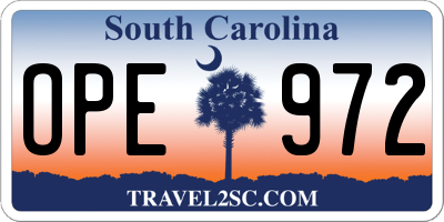 SC license plate OPE972