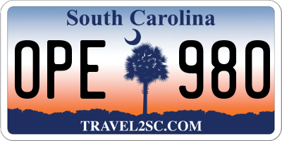 SC license plate OPE980
