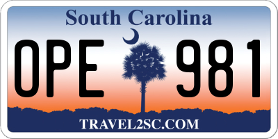 SC license plate OPE981