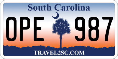 SC license plate OPE987