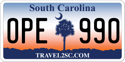 SC license plate OPE990