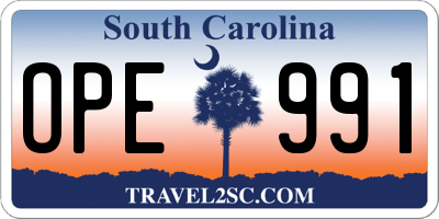 SC license plate OPE991