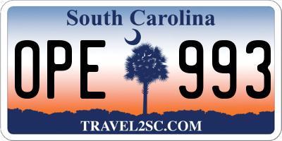 SC license plate OPE993