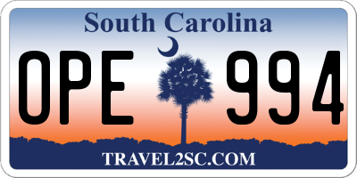 SC license plate OPE994
