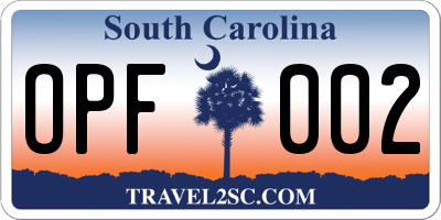SC license plate OPF002