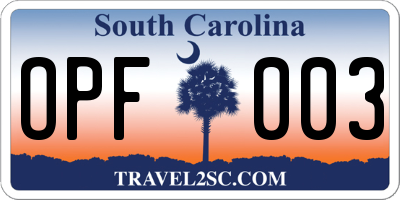 SC license plate OPF003