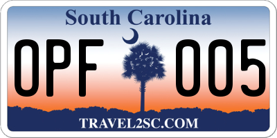 SC license plate OPF005
