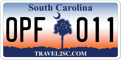 SC license plate OPF011