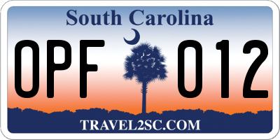SC license plate OPF012